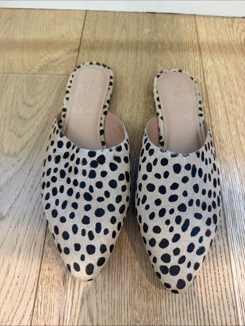 Madewell Tan and Black Spotted Pointed Mule
